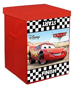 Kuber Industries Mc Queen Car Print Non-Woven Laundry Basket, Clothes Hamper For Laundry Closet, Bedroom, Bathroom With Lid & Handles (Red) 54KM4087