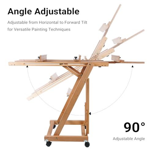 Large Multi-Function Studio Easel, Adjustable H-Frame Heavy Duty Easel, Multiple Adjustable Angles 134cm to 221cm H, Holds Canvas up to 188cm, Red Beech Wood Movable Artist Floor Easel by LIWEGHT - Image 3