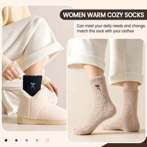 Image of Eocom Fuzzy Socks for Womens Warm Fluffy Winter Cozy Thick Plush Slipper Sleep Comfy Crew Christmas Socks 5 Pairs
