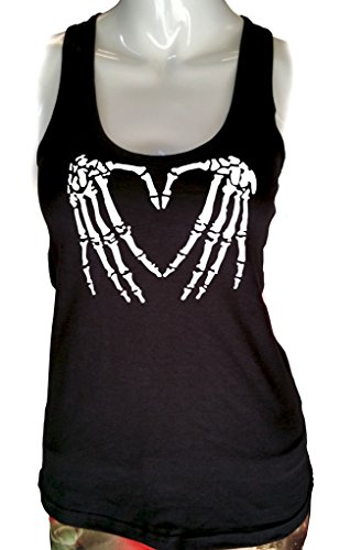 Gs-eagle Women's Heart-Shaped Skeleton Hands Graphic Design Tank Top