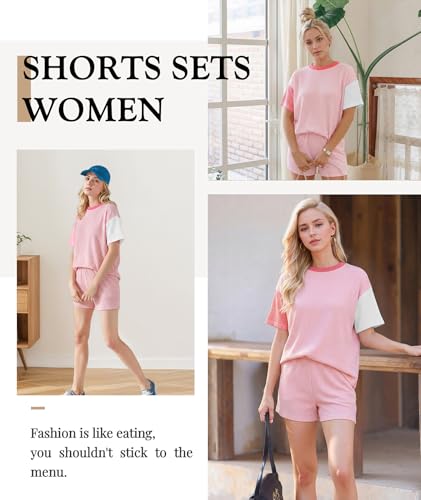 Image of MARZXIN Women 2 Piece Shorts Set 2026 Casual Summer Cruise Outfits Ribbed Loose Short Sleeve Pocket Matching Lounge Sets
