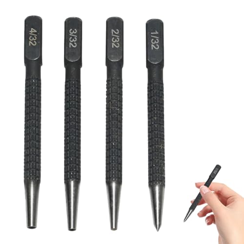 Debbery 4Pcs Positioning Punch Set Portable Nail Punch Metal Knurled Non Slip Housing Nail Punch Set for Wood 1/32 2/32 3/32 4/32 Black