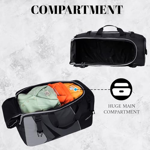 Image of F Gear Marco Gry Black 40L Duffle Bag |Huge Main Compartment|2 Easy Access Pockets|Travel Duffle |Lightweight |Tourist Bag|Foldable & Detachable Shoulder Strap |Water Resistant for Women & Men Adults