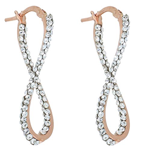 DelPia, Boucles d'Oreilles 2begold Or 18 carats Argent Sterling 925 Ovales Rose avec Cristaux Blanches (12X23mm)