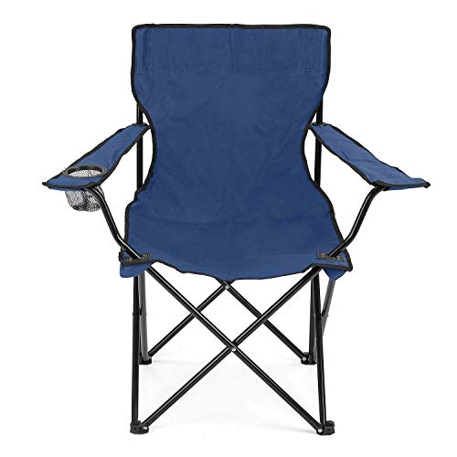 Image of Folding Camping Chair with Carry Bag, Portable Foldable Nylon Fabric Outdoor Chair with Armrest, Cup Holder & Steel Frame for Fishing, Beach, Picnic & Travel