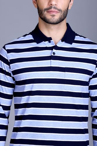 Image of SANE ORIGINALS Full Sleeves Polo T-Shirt for Men with Pocket || Stripe Collar and Pocket T-Shirt for Men Long Sleeves