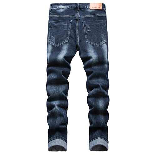 Junbaoss Blue Jeans Men, Men's Slim-Fit Casual Stretch Jean Men's Ripped Distressed Destroyed Straight Fit Washed Denim Jeans Mens Slim Fit Jeans Skinny Stretch Denim Pants For Men Straight Fit #TOP1
