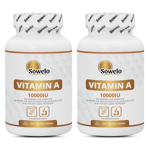 Sowelo Vitamin A - 10000 IE I Entzündungshemmend und Anti-seborrhoische Eigenschaften I Vitamin A Hochdosiert I Ohne unerwünschte Zusätze I 250 Tabletten (2-Pack)