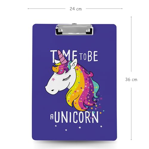 Image of Clipboard Drawing, Writing, Exam Board with Clip (Size - 24x36 cm) Sturdy, Lightweight for Office, School, College - Time to Be A Unicorn