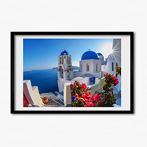 Tulup Imagen Impresión 60x40cm Salón Cocina Decoración de Pared Póster Pintura Impresiones MDF Marco Cuadro - Santorini, Grecia