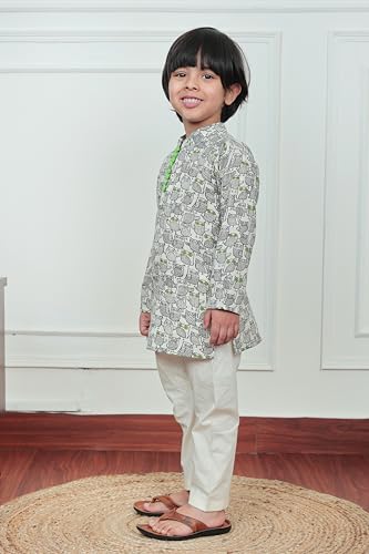 Image of POLKA TOTS Boys Cotton Ethnic Kurta Pajama Set with Attached Koti | Ethnic Motif Wear Kids Kurta Pyjama for Boys & Toddlers | Traditional Dress for Weddings & Festivals | Festive Jubba Set for Babies