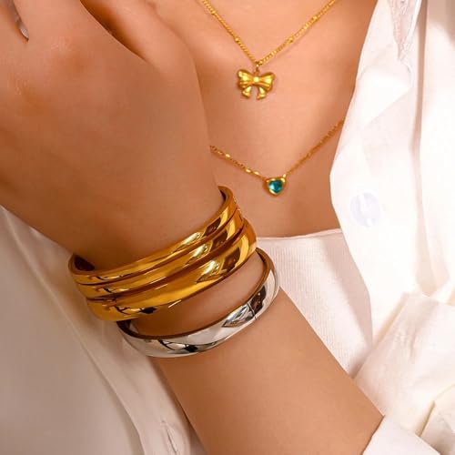 Gold Bangle Bracelets for Women, 18K Gold Plated Stainless Steel Love Friendship Bangles, Polished Finish Oval Bracelets for Women, Trendy Valentine's Birthday Christmas Gifts3