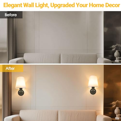 Image of Battery Operated Wall Sconce Set of Two, Black Cordless Rechargeable Wall Lights with Remote and Timer, 12 RGB Colors Dimmable Wall Lamps for Bedroom Living Room Hallway