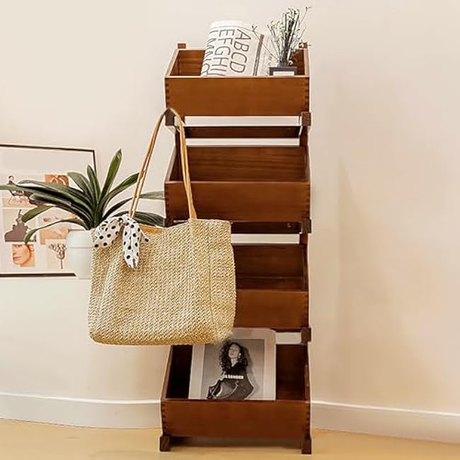 3-Tier Storage Rack, Countertop Organizer Kitchen Storage Produce Storage Fruit Stand Storage Organizer Solid Wood Fruit Basket Stand for Storing Fruits, Books, Vegetables,Brown