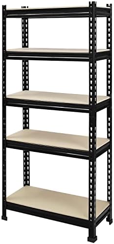 Prilinex Heavy Duty Storage Shelves - 5-Tier Adjustable Metal Garage Shelving Unit, Standing Utility Shelf Racks for Pantry Warehouse Kitchen, 28" W x 12" Dx 59" H, Black