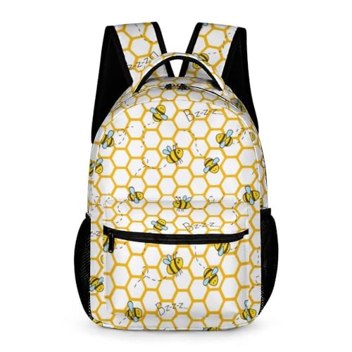 Bee School Backpack for Kids Girls Boys, 16 Inch Cute Bees Themed Bookbag, Personality School Backpack for Students Children, Lightweight, Large Capacity