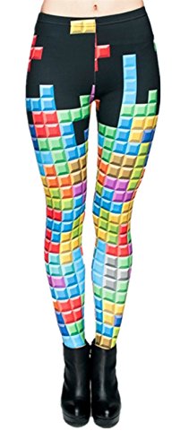 Tamskyt Women's Digital Printed Full-Length Yoga Workout Legging Thin Capris, Tetris, One Size