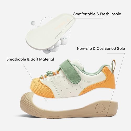 Image of Balabala Girls Boys Toddler Sneakers Wide Toe Box Walking Shoes | Unisex Kids Sneakers with hook-and-loop straps, non-slip soles, soft heel cushion, and flexible support for play