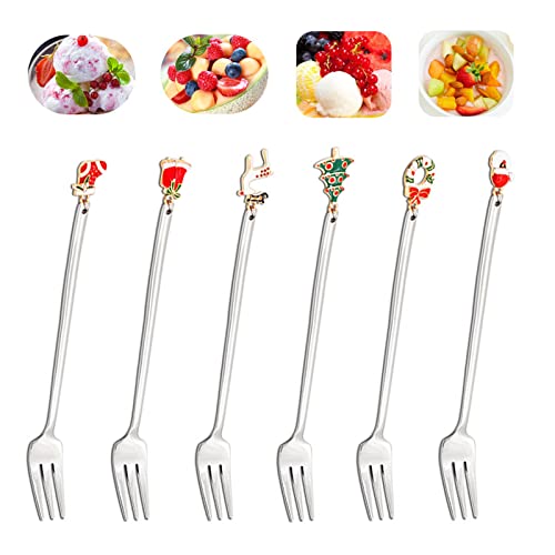 6 PCS Christmas Forks Stainless Steel Fruit Fork Dessert Fork Cake Fork Salad Fork Appetizer Fork Suitable for Dinner Party Travel (Silver)