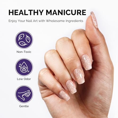 Image of MelodySusie Galaliver Nude Pink Glitter Gel Nail Polish, 15ML Sparkly Pink Shimmer Gel Polish Soak Off UV LED Cured Long Lasting Gift for Women DIY Nail Design Nail Art Manicure X03