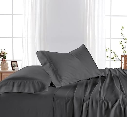 Miniatura 2 de Juego de sábanas de 4 piezas de 800 hilos, 100% algodón suave, tamaño King, color gris oscuro, sábanas de algodón de fibra larga con funda de