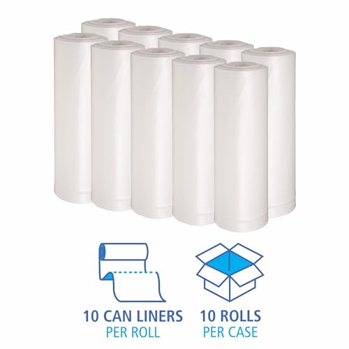 Image of Boardwalk Recycled Low-Density Polyethylene Can Liners, 60 Gallon Garbage Bags, 1.75 mil, 38 inch x 58 inch, Clear, 10 Bags /Roll, 10 Rolls /Carton