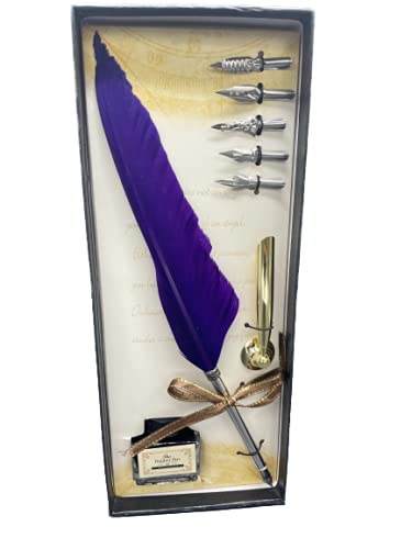 GOLD LEAF Calligraphy Pen Set -Writing Quill Ink Dip Pen with 5 Extra metal Nibs,Ink Bottle (Violet)