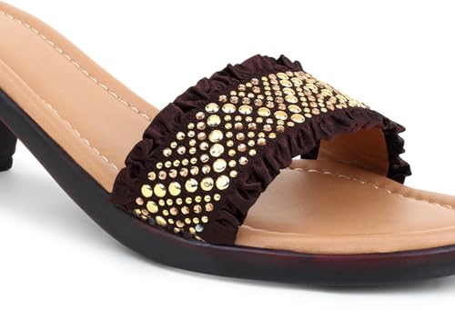 Image of Action Women's Knitted Mule Sandals| Block Heel 10cm| Peep-Toe Design Beige
