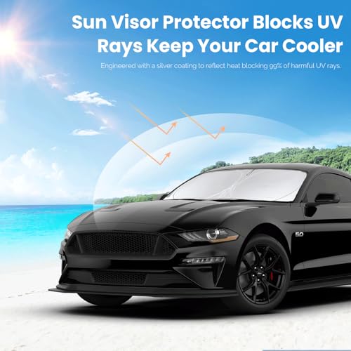 Sunshade for Mustang 2015-2025 2026 Ford Windshield Sun Shade (NOT for Ford Mustang Mach-E Accessories Foldable Front Window Shield Windshield Cover Sun Visor Protector Block UV Ray Heat Reflector