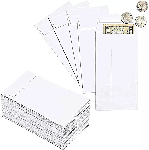 MARKQ White Coin Envelopes 6 x 4 Kraft Self-Adhesive Seed Envelopes for Small Items Parts Wages Notes Beads Garden Office (50 Pack)