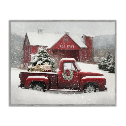 Tree Farm Red Truck Winter Snow Flurries, 16 x 20 Inch Framed Giclée Print
