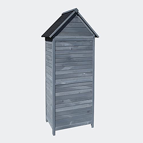 Wiltec Gartenschrank grau aus Holz 77x53x179cm mit Tür & Satteldach mit Bitumenisolierung – Bild 3