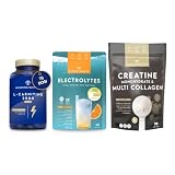 L-Carnitina 2000 150 Capsule + Elettroliti Senza Zucchero + Creatina Monoidrato con Collagene Multi Tipo 70 Dosi. N2 Natural Nutrition