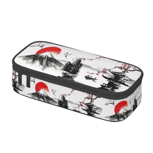 Image of Japanese Cherry Blossom And Mount Fuji Large Pencil Case, Pencil Pouch With Zipper Compartments Stationery Pencil Bag For Kids Teens Students School Supplies