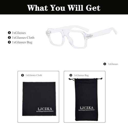 Image of LJCZKA Blue Light Blocking Glasses for Men Women Square Thick Frame Anti Eyestrain Computer Gaming Clear Lens Eyeglasses