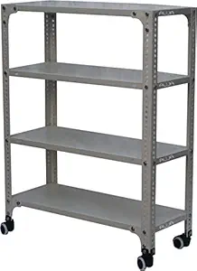 Alija Slotted Angle Rack with Castor/Wheels (40 x 29 x 12 Inch) with 4 Shelves Movable Unit (22 Gauge Shelf 16 Gauge Angle) (Ivory)
