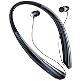 NVOPERANG Retractable Neckband Bluetooth Headphones, Wireless Stereo Earbuds with Mic, Bluetooth Headset Noise Cancelling, Vibration Alerts, IPX5 Sweatproof, Sports, Workouts & Driving (Black)