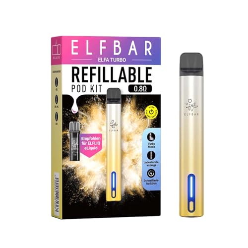 Elfbar Elfa Turbo Pod Kit - kein Liquid enthalten - 550 mAh Akku USB-C Schnellladung MTL 2 Leistungsmodi Refillable & Prefilled Pods + Lustiger Hookain Sticker (Aurora Gold)