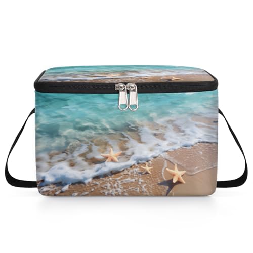 GzLeyigou Summer Beach Lunch Bags for Women Men 9 Cans, Hot & Cold Food Delivery Bag Insulated Grocery Bag Insulated Lunch Box Starfish Cooler Bag for Office Work Picnic Beach