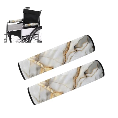 Cugasmaru Wheelchair Armrest Covers Gold White Marble Print Wheelchair Parts Accessories Portable Mobile Arm Support for Wheelchair Office Transport Chair Mobility Scooter Gift for Women Men