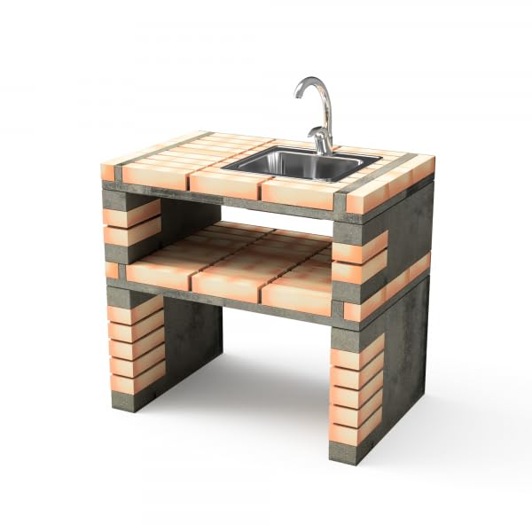 MOVELAR   Módulo de lavabo y grifo con soporte lateral Californi Plus para Barbacoa de Obra Prefabricada (Gris, naranja   86,5 x 58 x 58 cm)   Uso en Exteriores