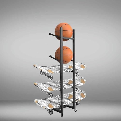 Scaffale da pavimento in metallo per attrezzature sportive, skateboard, snowboard, sci e scooter, salvaspazio, ideale per la casa e la palestra