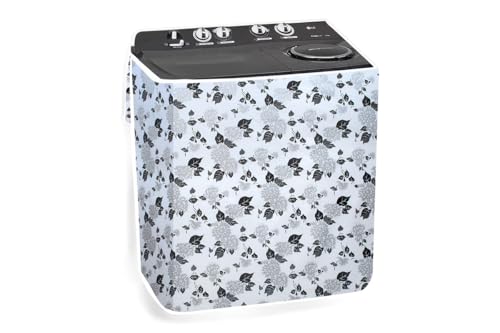 Image of The Furnishing Tree PVC Washing Machine Cover Compatible for Samsung 9.5 KG Semi-Automatic Top Loading WT95A4260GD /TL, Washing Machine Waterproof and dustproof, Floral Pattern Black & White
