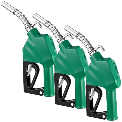 Threlaco 3 Pcs 3/4" NPT Automatic Shut off Fuel Nozzle Diesel Pump Nozzle Diesel Gas Pump Handle with 3-Speed Padlock, 16 GPM for Automotive Fueling Biodiesel Gasoline Kerosene(Green)