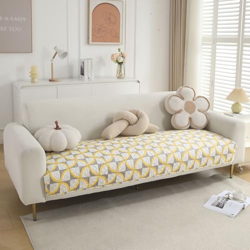 HOKIPO 'VivaCasa Series' Polyester Printed Quilted Sofa Cover Mats for 1/2/3 Seater Sofa and L Shape. Make Your Own Sofa Cover Set, Mat Length 90(D) X 60(L) Cm, Windmill Cyber Yellow (In-788-D2)