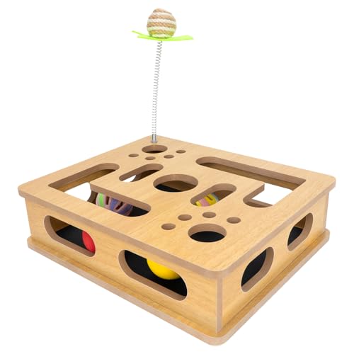 MUCAOL Interactive Wooden Cat Scratch Puzzle Enrichment Box,Cat Toys for Indoor Cats, Features Built...