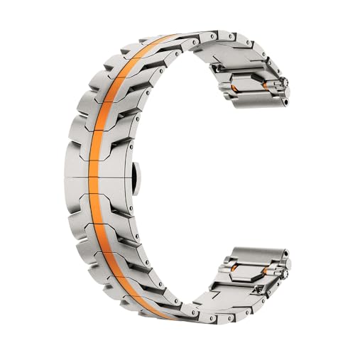 dongrif Luxury metal watch Band for Galaxy 7 6 5 40 44mm Steel Strap for Huawei GT5 46mm 4/3 Pro Ultimate(Titanium orange,20mm)