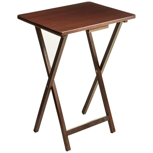 Folding TV Tray Table for Indoor Use, 1-Piece Rubberwood in Walnut Finish, 19' x 14.5' x 26' Snack Bed Desk