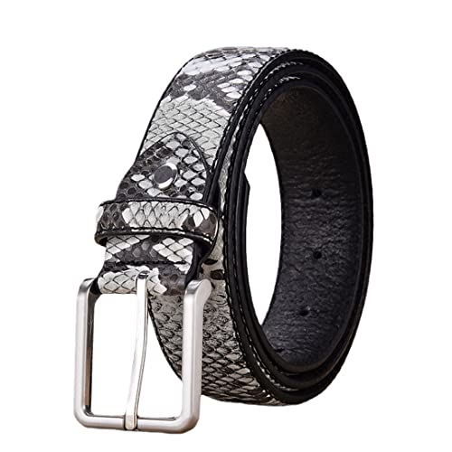 Serpent Motif Desinger Mâle Casual Accessoires Cowboy en Cuir Western Ceinture Sangle Boucle en Métal Grey-Black 120CM Cover