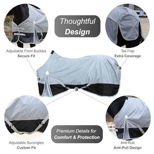 Image of BARN & STABLE 420D Ripstop Lightweight Horse Turnout Sheet, No Fill, Water-Resistant & Breathable Horse Blanket for Spring and Mild Weather, with Anti-Rub Fleece Withers